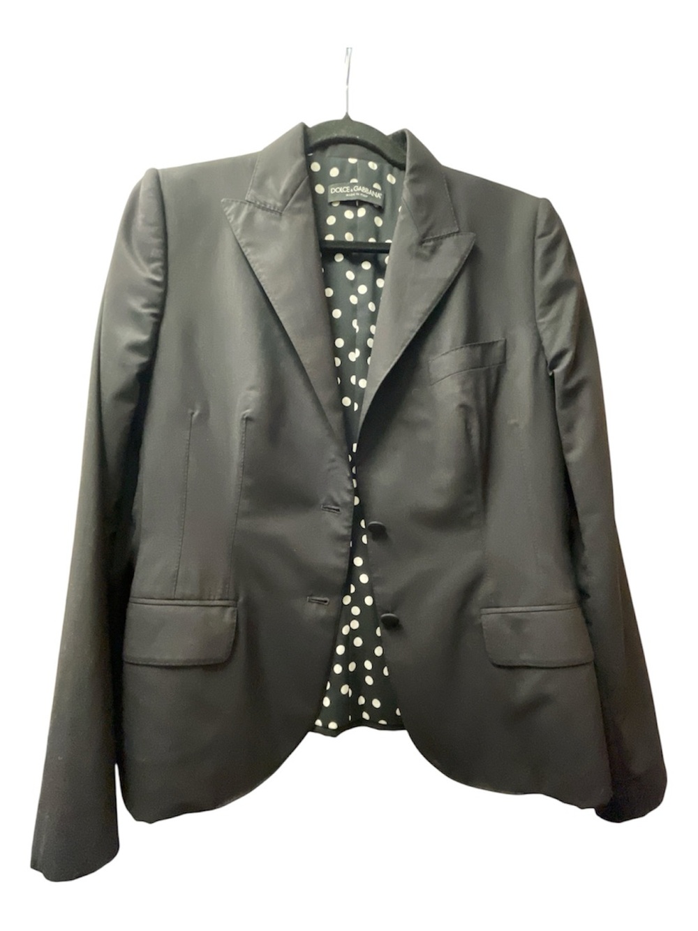 Dolce & Gabbana Single-Breasted Virgin Wool Blazer w/Polka Dot Lining